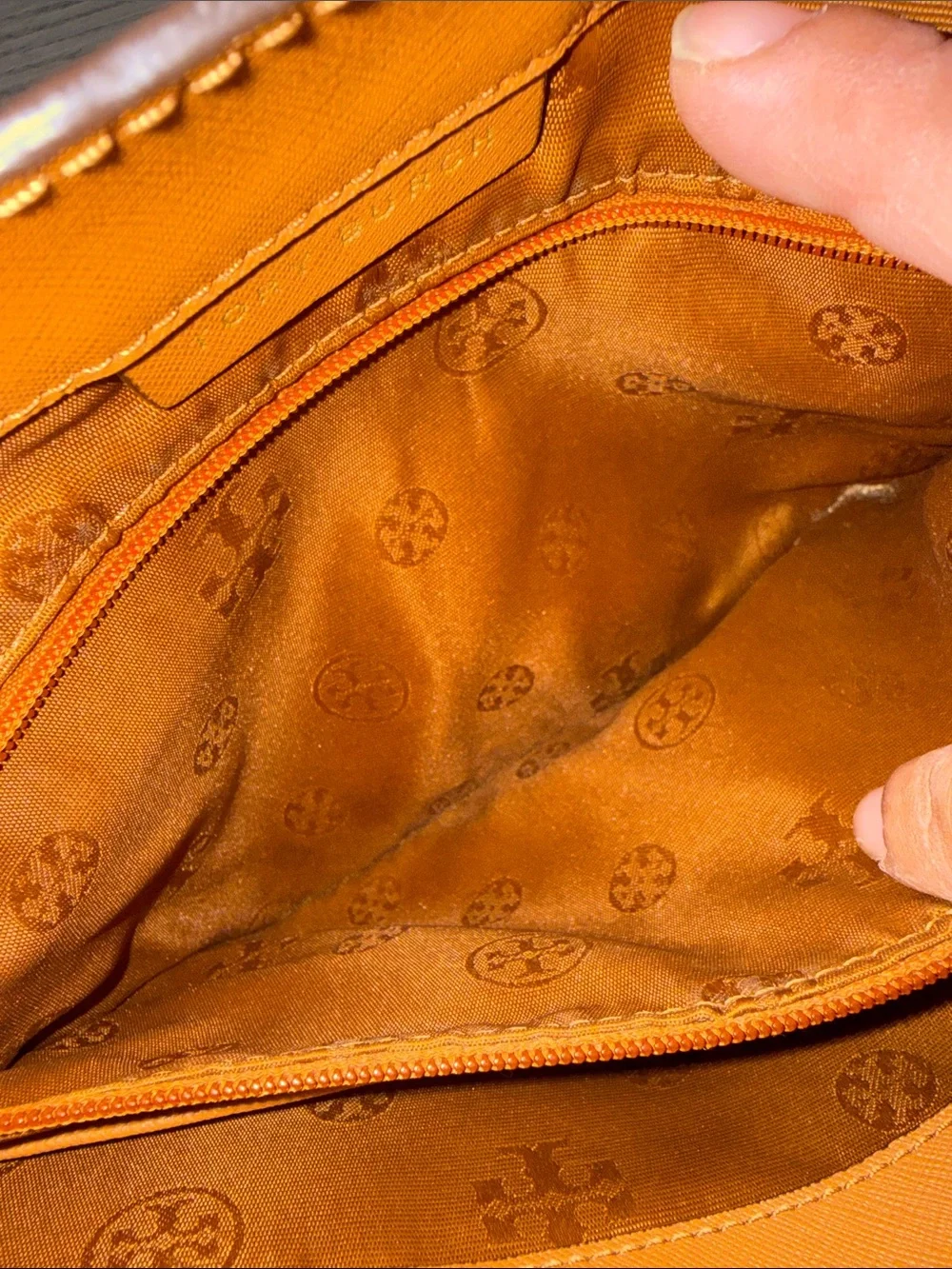 Tory Burch Cognac Leather Tote with Gold Logo